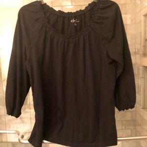 Peasant Style Black Top; Medium; Scoop Neck;3/4 Puffy Sleeves Off or On Shoulder